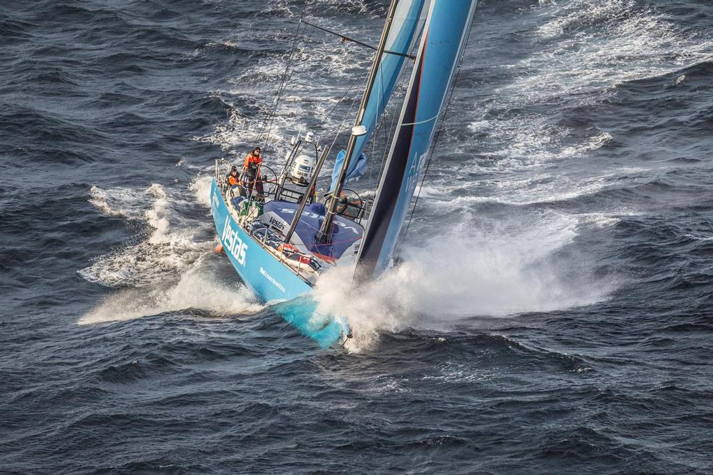 June 09, 2015. Team Vestas Wind passing by Costa da Morte - Coast of Death - in Spanish waters during Leg 8 to Lisbon. ©  Ainhoa Sanchez/Volvo Ocean Race