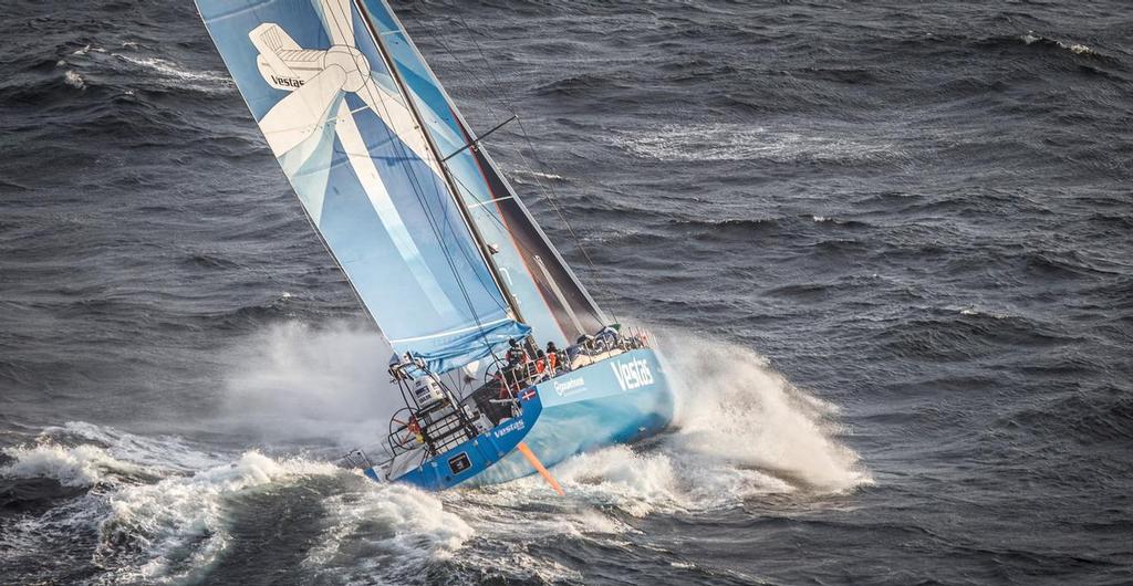 June 09, 2015. Team Vestas Wind passing by Costa da Morte - Coast of Death - in Spanish waters during Leg 8 to Lisbon. ©  Ainhoa Sanchez/Volvo Ocean Race