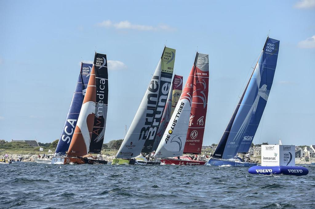 June 14, 2015. The fleet at the Start of Leg 9 from Lorient to Gothenburg.  © Ricardo Pinto / Volvo Ocean Race