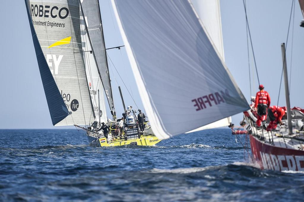 June 14, 2015. Start of Leg 9 from Lorient to Gothenburg. Team Brunel and MAPFRE photo copyright Ricardo Pinto / Volvo Ocean Race taken at  and featuring the  class