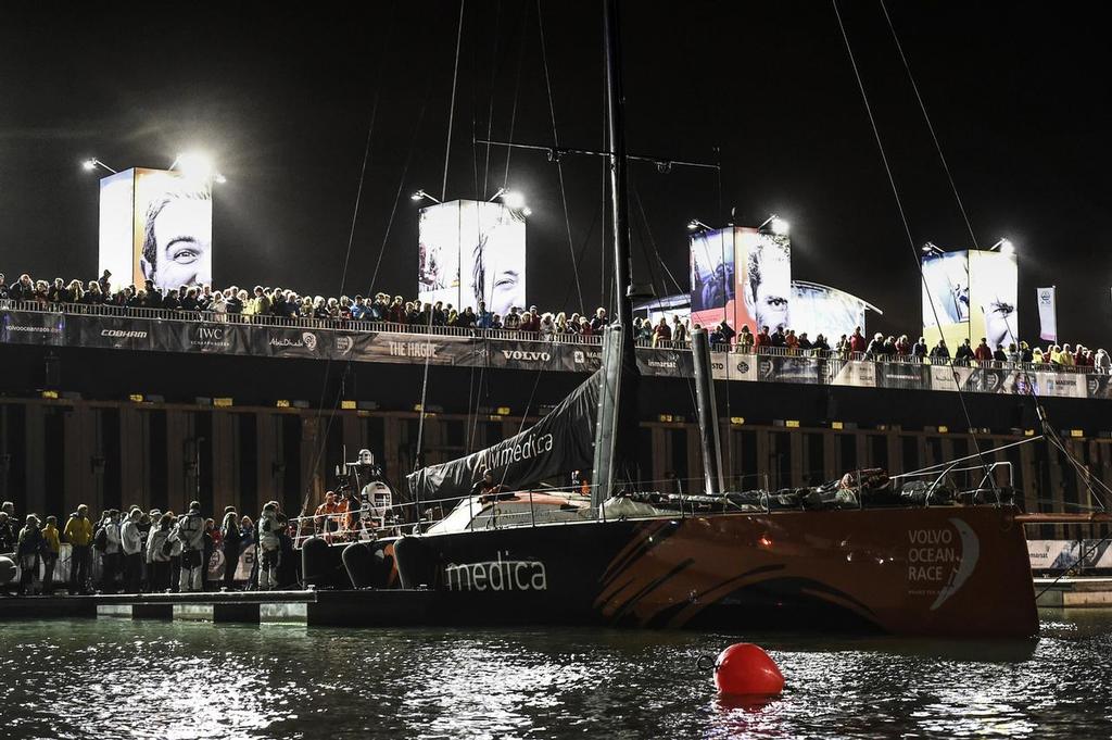 June 19, 2015. Arrivals to the Pitstop in The Hague during Leg 9 to Gothenburg. Team Alvimedica in the pontoon. photo copyright Ricardo Pinto / Volvo Ocean Race taken at  and featuring the  class