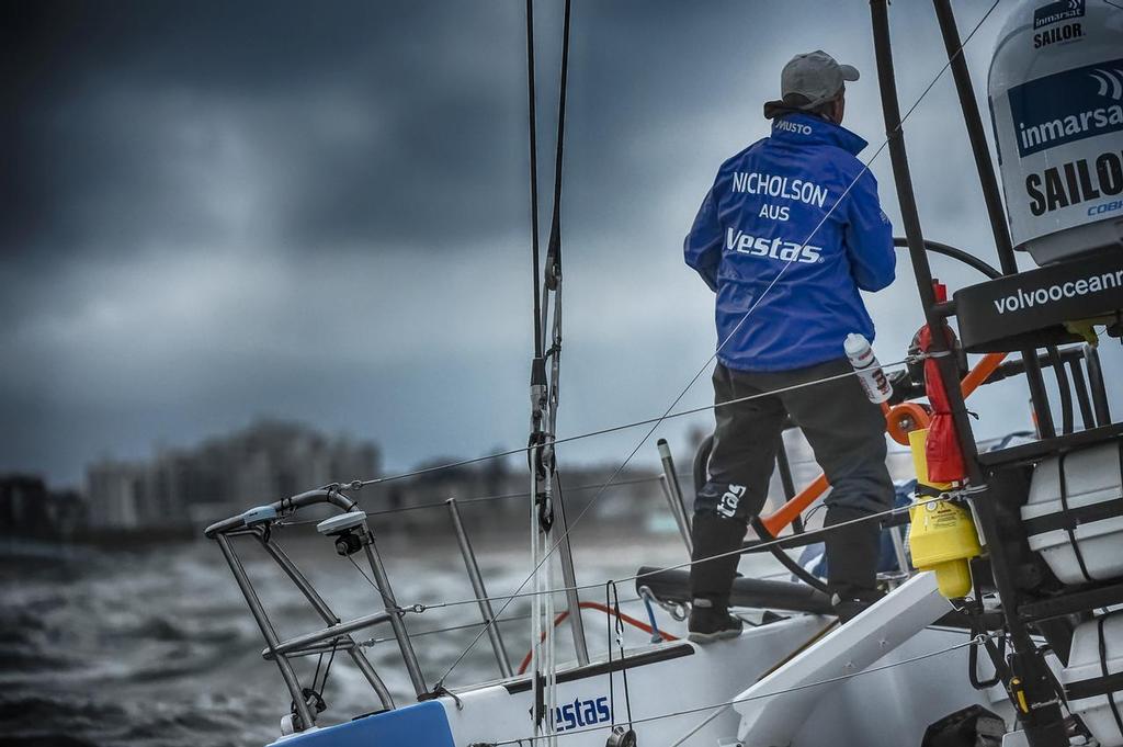 June 19, 2015. Arrivals to the Pitstop in The Hague during Leg 9 to Gothenburg. Team Vestas Wind Skipper Chris Nicholson photo copyright Ricardo Pinto / Volvo Ocean Race taken at  and featuring the  class