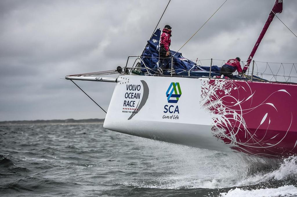 June 19, 2015. Arrivals to the Pitstop in The Hague during Leg 9 to Gothenburg. Team SCA photo copyright Ricardo Pinto / Volvo Ocean Race taken at  and featuring the  class