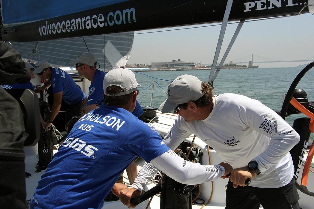Volvo Ocean Race Lisbon Team Vestas Wind Nicholson joins in pre-start grinding - Volvo Ocean Race 2014-15 photo copyright Sail-World.com http://www.sail-world.com taken at  and featuring the  class