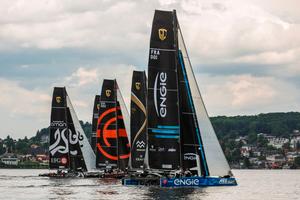 The GC32 fleet racing on the tranquil waters of Lake Traunsee - 2015 Bullitt GC32 Racing Tour photo copyright Guilain Grenier/Bullitt GC32 Racing Tour taken at  and featuring the  class