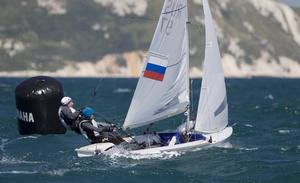Alisa Kirilyuk and Liudmila Dmitrieva, RUS, Women's Two Person Dinghy (470) on day one - ISAF Sailing World Cup Weymouth and Portland photo copyright onEdition http://www.onEdition.com taken at  and featuring the  class