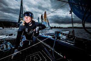 Act 5, Cardiff 2014 - Day one - Sarah Ayton - The Wave, Muscat's tactician Sarah Ayton in action during day one of racing in Cardiff Bay, Wales - 2015 Extreme Sailing Series™ photo copyright Lloyd Images taken at  and featuring the  class