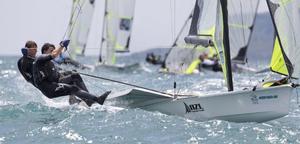 Marcus Hansen and Josh Porebski, NZL, Men's Skiff (49er) on day one - ISAF Sailing World Cup Weymouth and Portland photo copyright onEdition http://www.onEdition.com taken at  and featuring the  class