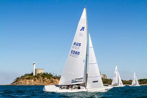 David Clarke's Fifteen team passes Point Cartwright - Marinepool Etchells Australasian Winter Championship 2015 photo copyright Teri Dodds http://www.teridodds.com taken at  and featuring the  class