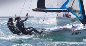 Alexandra Maloney and Molly Meech, NZL, Women's Skiff (49erFX) at Day One of the ISAF Sailing World Cup Weymouth & Portland. photo copyright  Photo on Edition taken at  and featuring the  class
