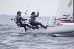 Justin Liu and Denise Lim, SIN, Mixed Multihull (Nacra 17) at day two - 2015 ISAF Sailing WC Weymouth and Portland photo copyright onEdition http://www.onEdition.com taken at  and featuring the  class