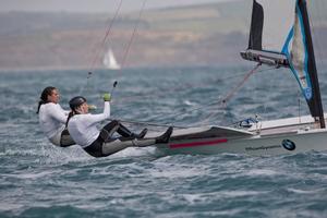 Laura Schofegger and Elsa Lovrek, AUT, Women's Skiff (49erFX) on day four - 2015 ISAF Sailing WC Weymouth and Portland photo copyright onEdition http://www.onEdition.com taken at  and featuring the  class