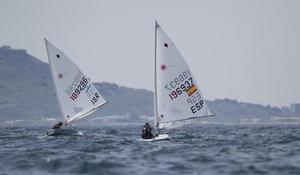 Oren Jacob, ISR, Women's One Person Dinghy (Laser Radial) and Yolanda Luque Gonzalez, ESP, Women's One Person Dinghy (Laser Radial) at day two - 2015 ISAF Sailing WC Weymouth and Portland photo copyright onEdition http://www.onEdition.com taken at  and featuring the  class