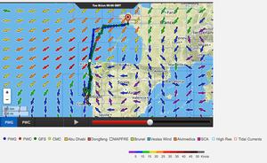 Mapfre position just after 0600hrs on 09 June UTC. The dark red wind arrow nearst to her indicates average winds of 30-35kts with gusts up to 30% higher. photo copyright PredictWind http://www.predictwind.com taken at  and featuring the  class