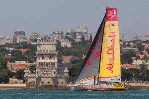 The narrow Tagus River proved to be a tricky course for the VOR yachts to negotiate - Volvo Ocean Race 2014-15 photo copyright  Ian Roman / Abu Dhabi Ocean Racing taken at  and featuring the  class