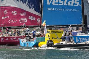 June 6,2015. Lisbon In-Port Race; Team SCA and Team Vestas Wind fight for fourth place,in doing so Team Vestas Wind are penalised and complete the race in seventh place. photo copyright  Ainhoa Sanchez/Volvo Ocean Race taken at  and featuring the  class