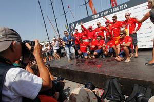 June 6,2015. The boats dock in following the Lisbon In-Port Race; First place,MAPFRE photo copyright  Ainhoa Sanchez/Volvo Ocean Race taken at  and featuring the  class