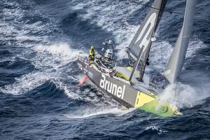 June 09,2015. Team Brunel passing by Costa da Morte - Coast of Death - in Spanish waters during Leg 8 to Lorient. photo copyright  Ainhoa Sanchez/Volvo Ocean Race taken at  and featuring the  class