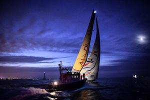 June 11,2015. Abu Dhabi Ocean Racing arrives in third position on Leg 8 to Lorient photo copyright Ricardo Pinto / Volvo Ocean Race taken at  and featuring the  class