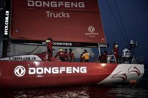 Dongfeng cross the finish line in Lorient at 03:37:46 just three days, 14 hours and 37 minutes after leaving Lisbon for Leg 8. - Volvo Ocean Race 2015 photo copyright Ricardo Pinto / Volvo Ocean Race taken at  and featuring the  class