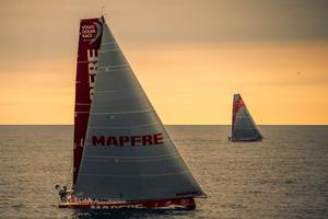  June 21,2015. The Volvo Ocean 65 fleet as they sail past Denmark during the sunset,as they face the last miles to the finish line in Gothenburg. MAPFRE,Dongfeng Race Team photo copyright Carlo Borlenghi/Volvo Ocean Race http://www.volvooceanrace.com taken at  and featuring the  class