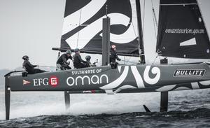 Sultanate of Oman GC32 foiling catamaran in action today on the final day of racing - 2015 Bullitt GC32 Racing Tour – Cowes Cup photo copyright Lloyd Images taken at  and featuring the  class
