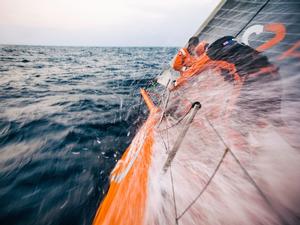 Nick and crewmate Dave Swete on the bow following a sail change - See more at: http://sailcouture.com/meet-nick-dana-of-team-alvimedica-us-entry-in-the-volvo-ocean-race-2/#sthash.niSmKUdT.dpuf - Volvo Ocean Race 2015 photo copyright  Amory Ross / Team Alvimedica taken at  and featuring the  class