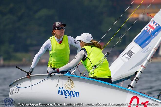 NZL Sailing Team's Jo Aleh and Polly Powrie competing in the Medal Race of the 2015 European Womens 470 Championships, Denmark © 470 European Championships