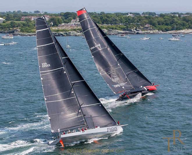 George David's Rambler88 and Jim and Kirsty Clark's Comanche (skippered by Ken Read) start the Transatlantic Race 2015 off Newport, R.I. © Daniel Forster / NYYC