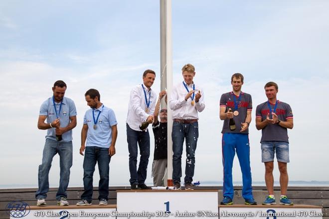 470 Men - European Gold, Silver and Bronze medallists © Nikos Alevromytis