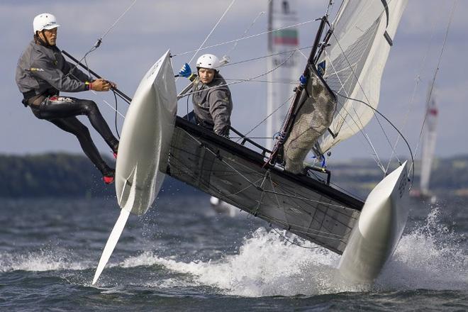 Fleet in action in Aarhus, Denmark - 2015 Nacra 17 World Championship © Mogens Hansen