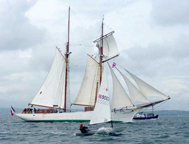 A Ballyholme Laser sailor takes on the French schooner Etoile – and he kept up with her too © W M Nixon