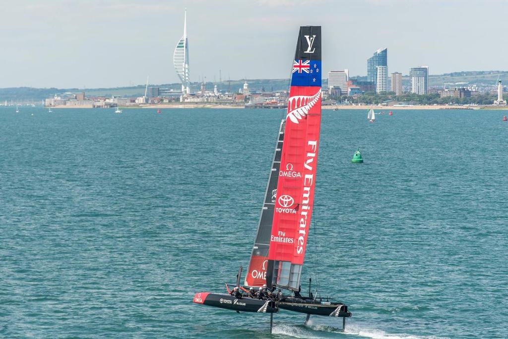 Emirates Team NZ foils off Portsmouth photo copyright  Shaun Roster taken at  and featuring the  class