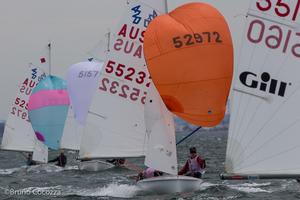 Close fleet racing in 420s at Sail Sandy photo copyright  Bruno Cocozza taken at  and featuring the  class