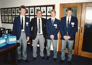 Sara_Tucker_1989 RNZYS YTP Governors Cup Winners: Mark Christensen (right), Morgan Trubovich (left) and Clinton Newbury with Coach Harold Bennett photo copyright Sara Tucker taken at  and featuring the  class