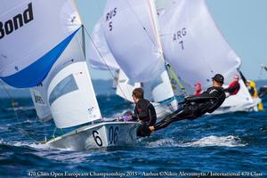 Sail your own boat, guys! Paul Snow-Hansen and Dan Wilcox on Day 4 of the 2015 470 Championships photo copyright 470 European Championships taken at  and featuring the  class
