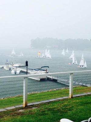 If you like 420 sailing, and getting caught in the rain. Quick summer shower at Ida Lewis 2015 - 2015 US Junior Women’s Doublehanded Championship photo copyright Joe Reyes taken at  and featuring the  class