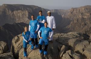 The Wave, Muscat - skipper Leigh McMillan (GBR), Sarah Ayton (GBR), Pete Greenhalgh (GBR),Ed Smyth (NZL/AUS) and Nasser Al Mashari (OMA) Shown here on the Jebel Akhdar mountain top - 2015 Extreme Sailing Series photo copyright Mark Lloyd http://www.lloyd-images.com taken at  and featuring the  class