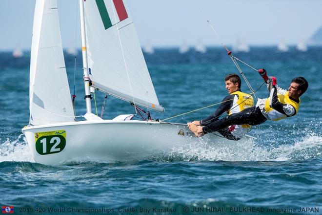 Edoardo Ferraro/Francesco Orlando (ITA-55282) - lead 420 U17 fleet - 2015 420 World Championships © Jun Hirai / BULKHEAD Magazine