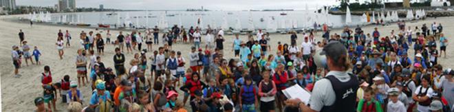 2015 Beach to Bay Race Principal Race Officer Jess Gerry conducts the skippers meeting for the more than 180 junior skippers and crew. © Rick Roberts 