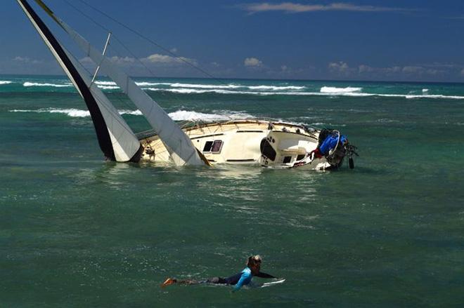 Saturday night's casualty of the huge waves at the Ala Wai ©  Sharon Green / Ultimate Sailing