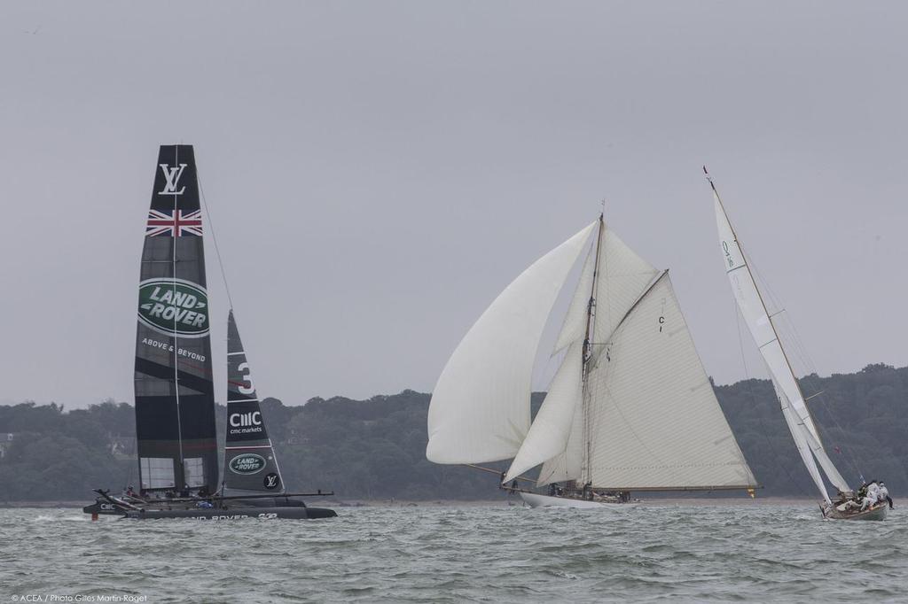 20/07/2015, Portsmouth (GBR), 35th America's Cup, Louis Vuitton America's Cup World Series Portsmouth 2015, Training Day 1, Land Rover BAR & Mariquita photo copyright ACEA /Gilles Martin-Raget taken at  and featuring the  class