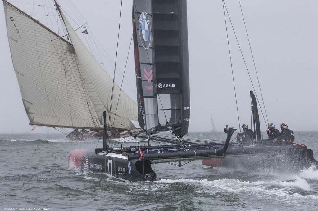 20/07/2015, Portsmouth (GBR), 35th America's Cup, Louis Vuitton America's Cup World Series Portsmouth 2015, Training Day 1, ORACLE Team USA meet Mariquita photo copyright ACEA /Gilles Martin-Raget taken at  and featuring the  class
