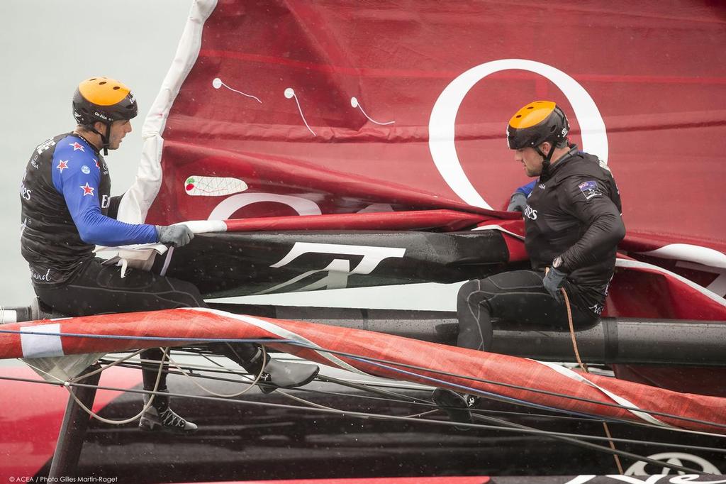 Emirates Team NZ crew in the North Sails Apparel sailing gear © ACEA /Gilles Martin-Raget