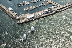Aerial view of the 500m long Molo Pier, vthe longest wooden pier in Europe will be the host venue - 2015 Energa Sopot Match Race photo copyright WMRT http://www.worldmatchracingtour.com taken at  and featuring the  class
