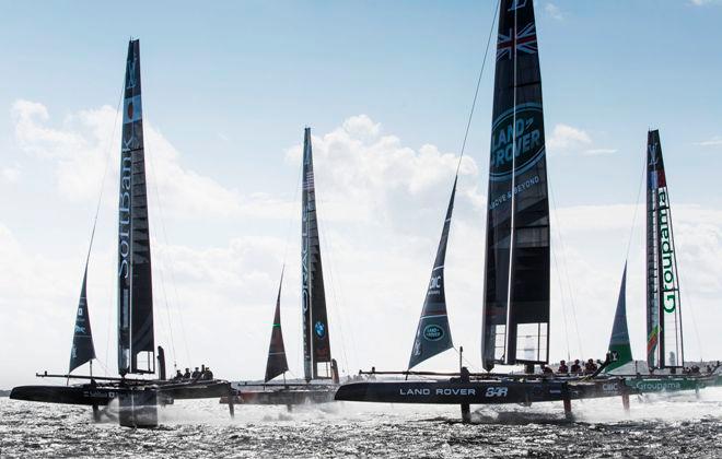 The fleet during practice race one - 2015 America's Cup World Series © Lloyd Images