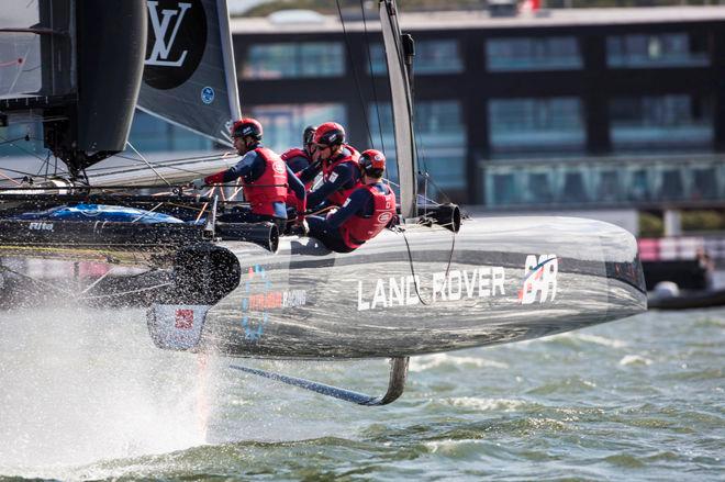 Land Rover BAR pushing hard in the breeze - 2015 America's Cup World Series © Lloyd Images