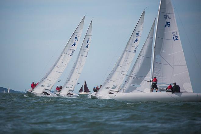 Close racing in the Solent on the opening day of the Etchells Invitational Regatta for the Gertrude Cup  © Emma Louise Wyn Jones Photography