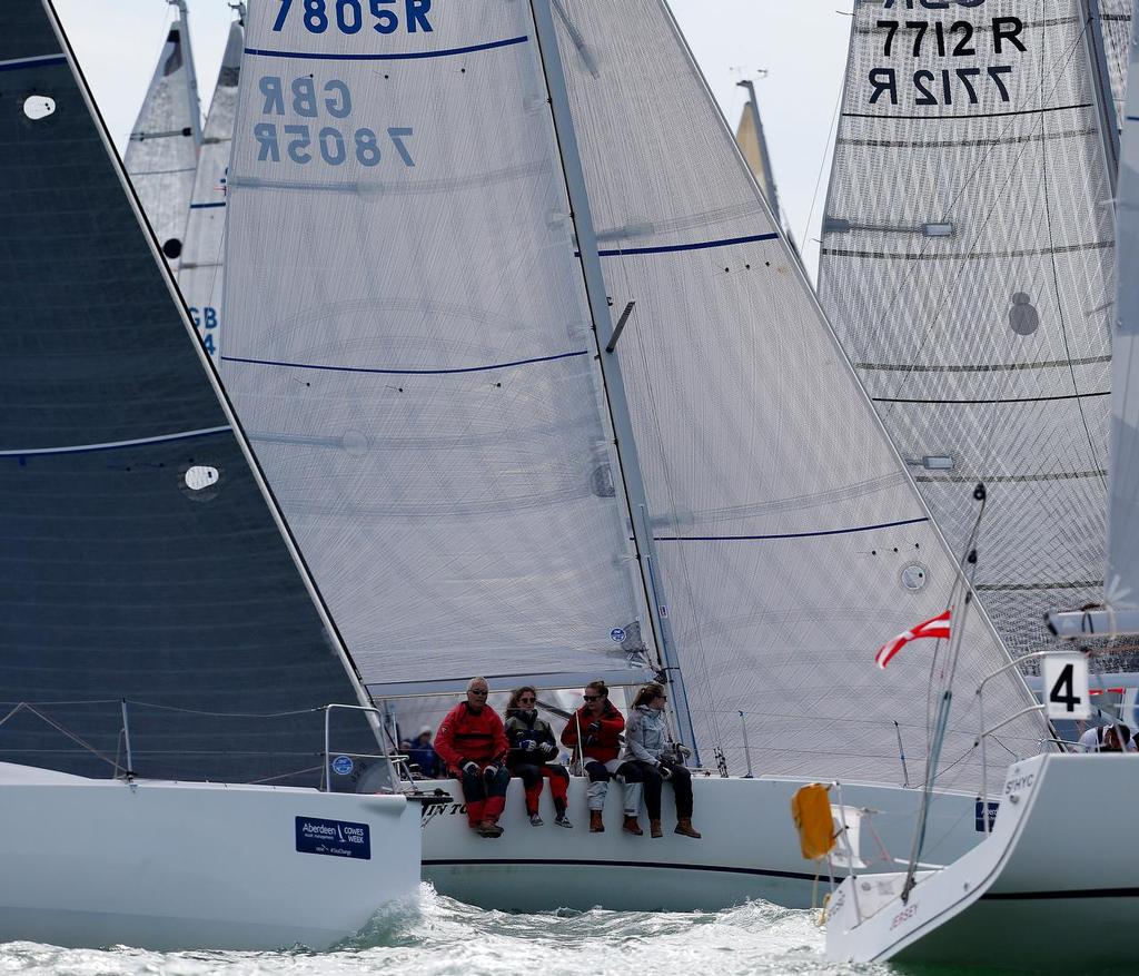 Close racing action during Aberdeen Asset Management Cowes Week Day 2 on August 09, 2015 in Cowes, England. photo copyright  Alan Crowhurst / Getty Images http://www.gettyimages.com/ taken at  and featuring the  class