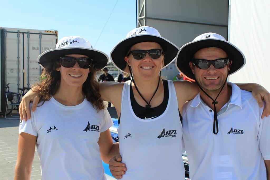 Jo Aleh, Nathan Handley (Coach) and Polly Powrie - NZL Sailing Team prepare for the 2015 Olympic Test Regatta © NZL Sailing Team